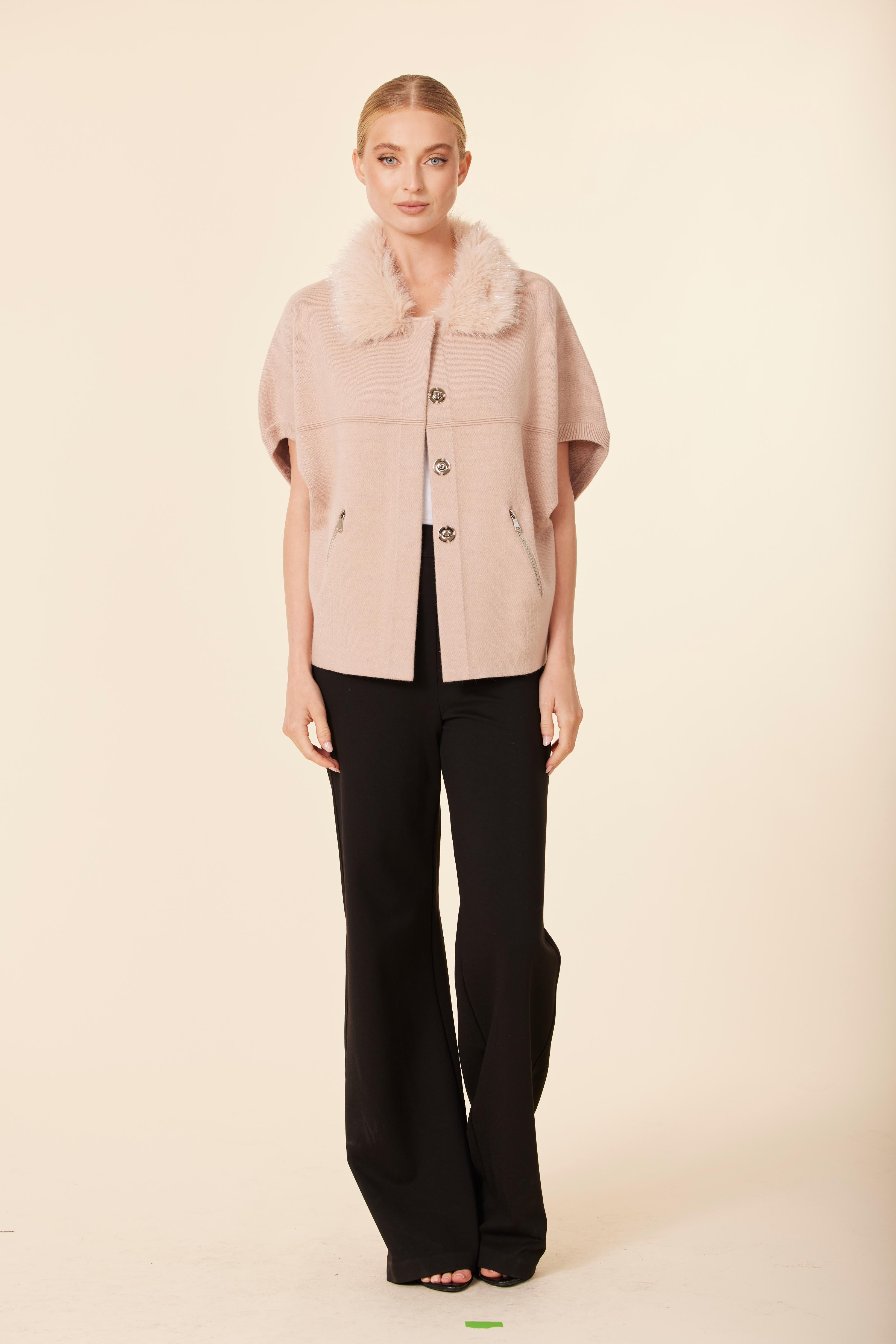 Metallic Faux Fur Trimmed Cocoon Cardigan