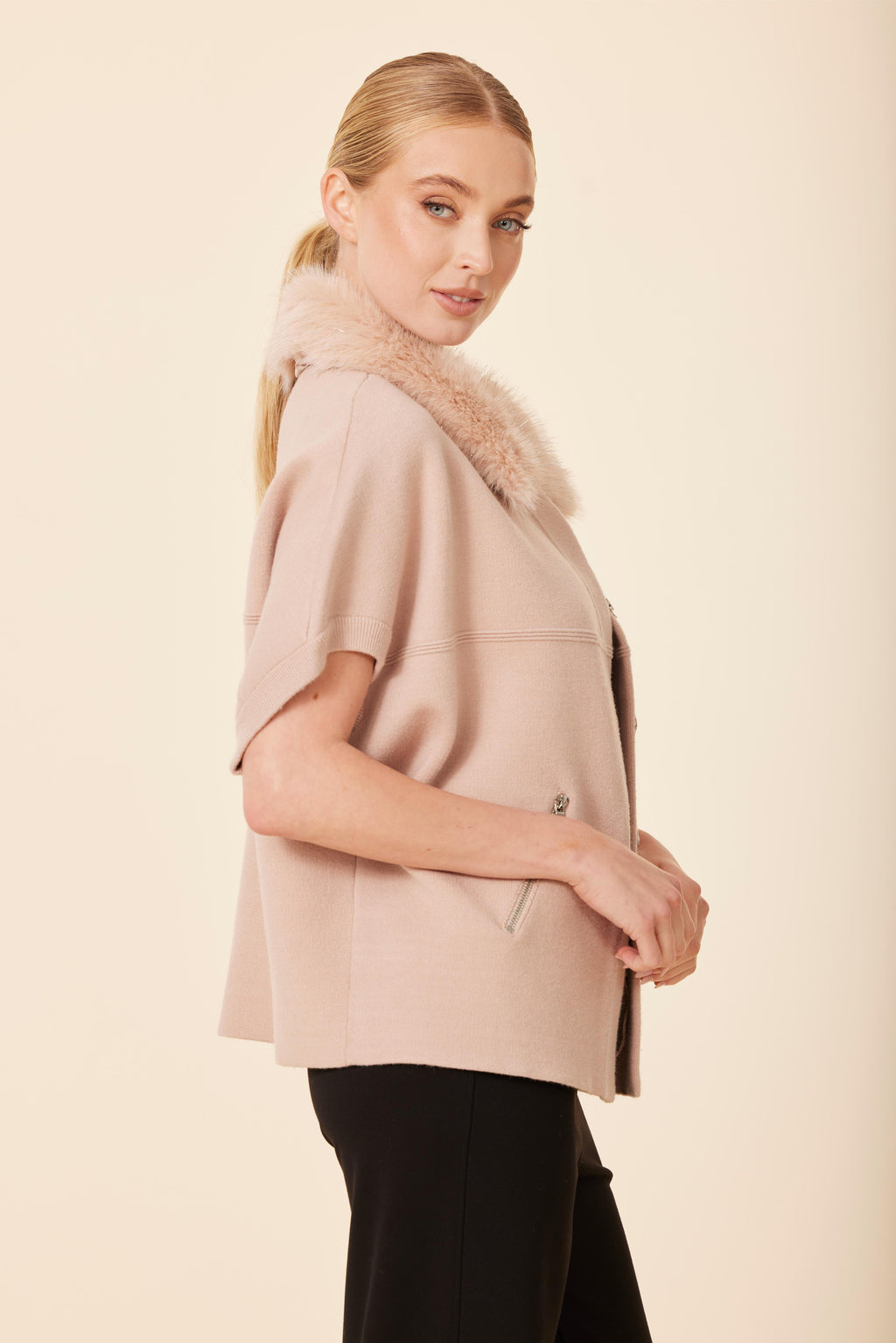 Metallic Faux Fur Trimmed Cocoon Cardigan