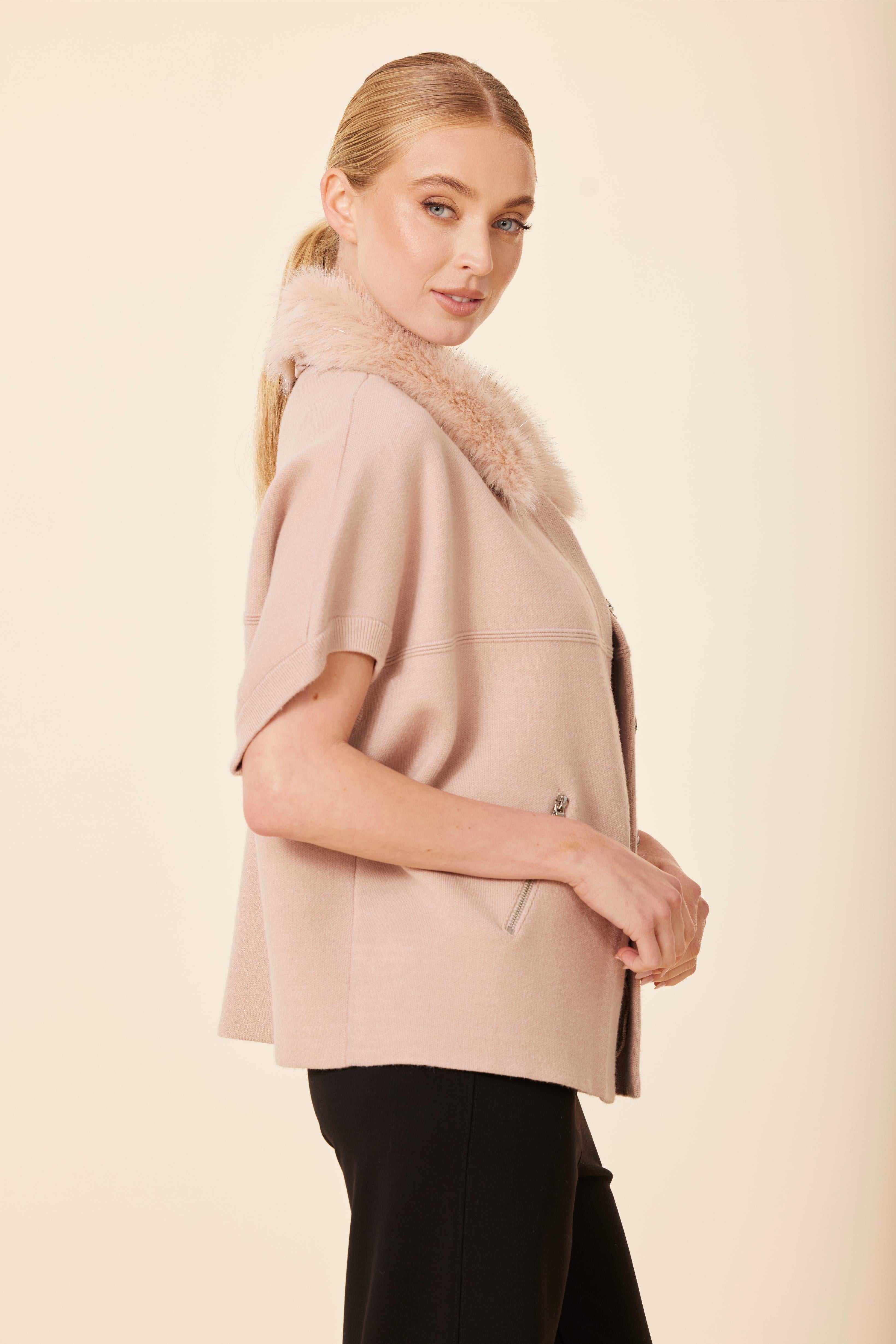 Metallic Faux Fur Trimmed Cocoon Cardigan