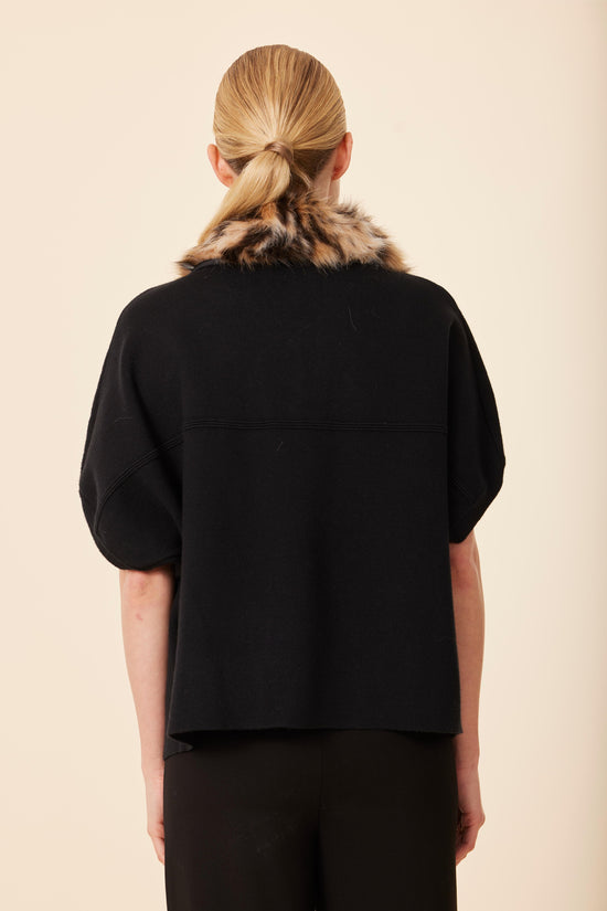 Animal Print Faux Fur Trimmed Cocoon Cardigan