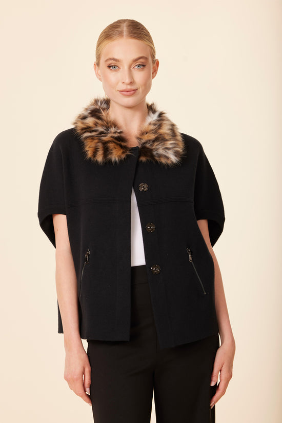 Animal Print Faux Fur Trimmed Cocoon Cardigan