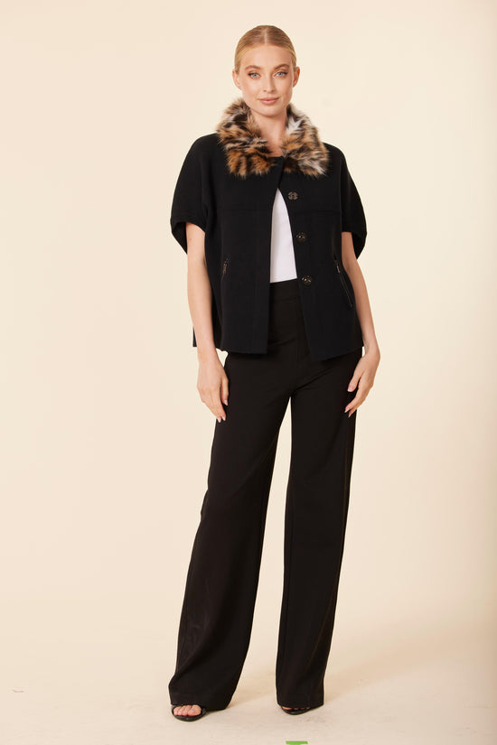 Animal Print Faux Fur Trimmed Cocoon Cardigan