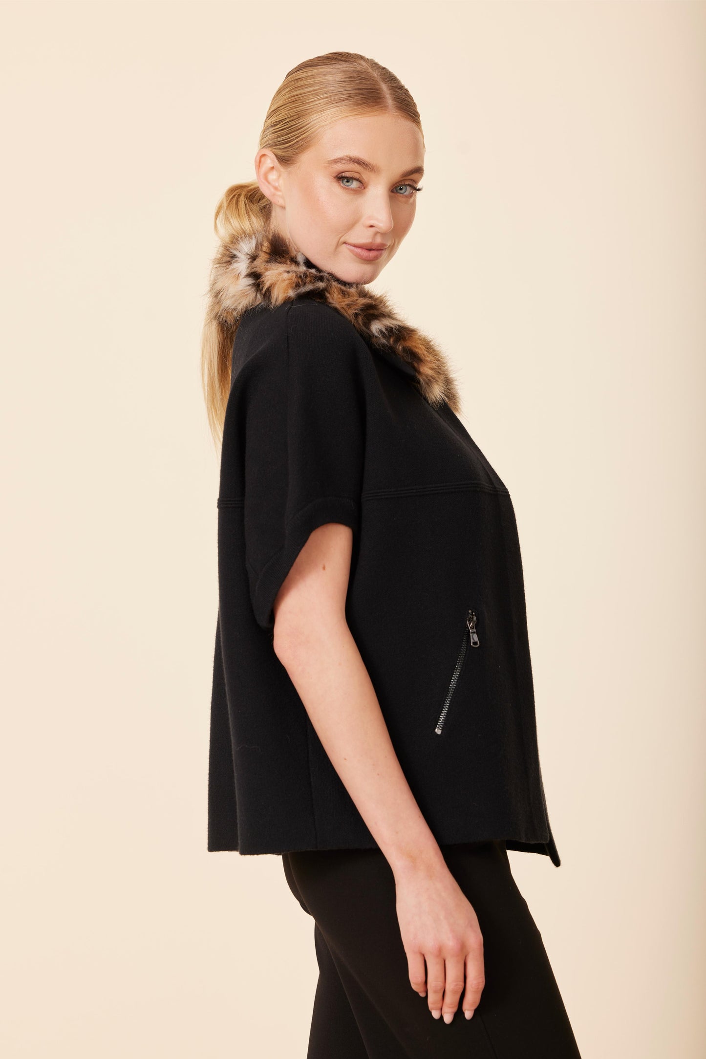 Animal Print Faux Fur Trimmed Cocoon Cardigan