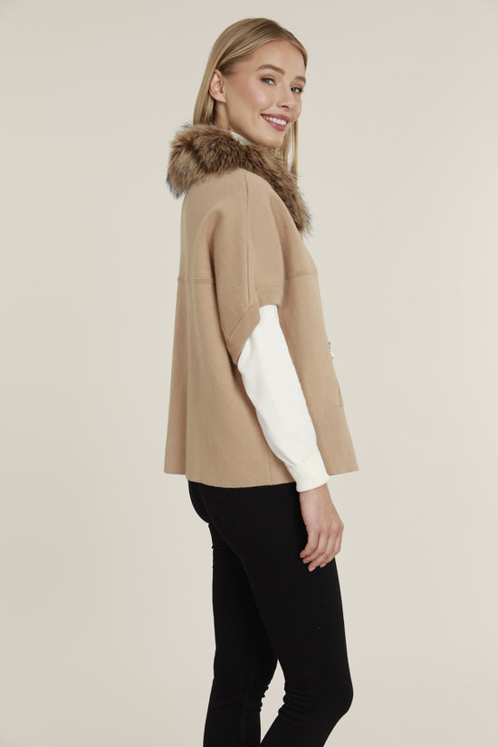Faux Fur Collar Structured Cardigan Camel / S/M