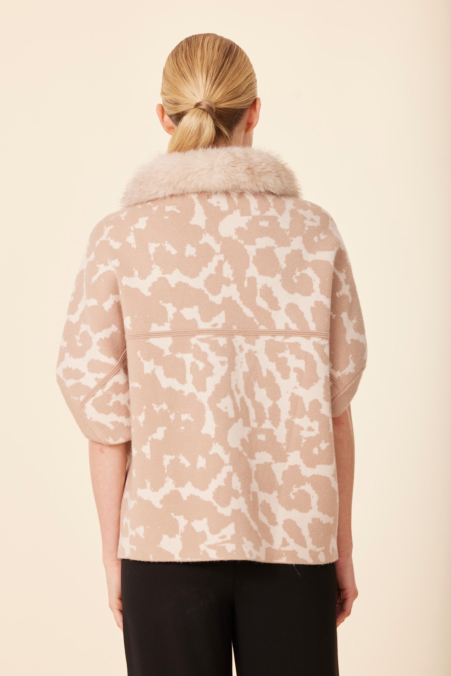 Animal Print Faux Fur Trimmed Cocoon Cardigan
