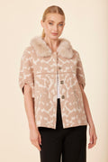 Animal Print Faux Fur Trimmed Cocoon Cardigan