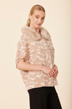Animal Print Faux Fur Trimmed Cocoon Cardigan