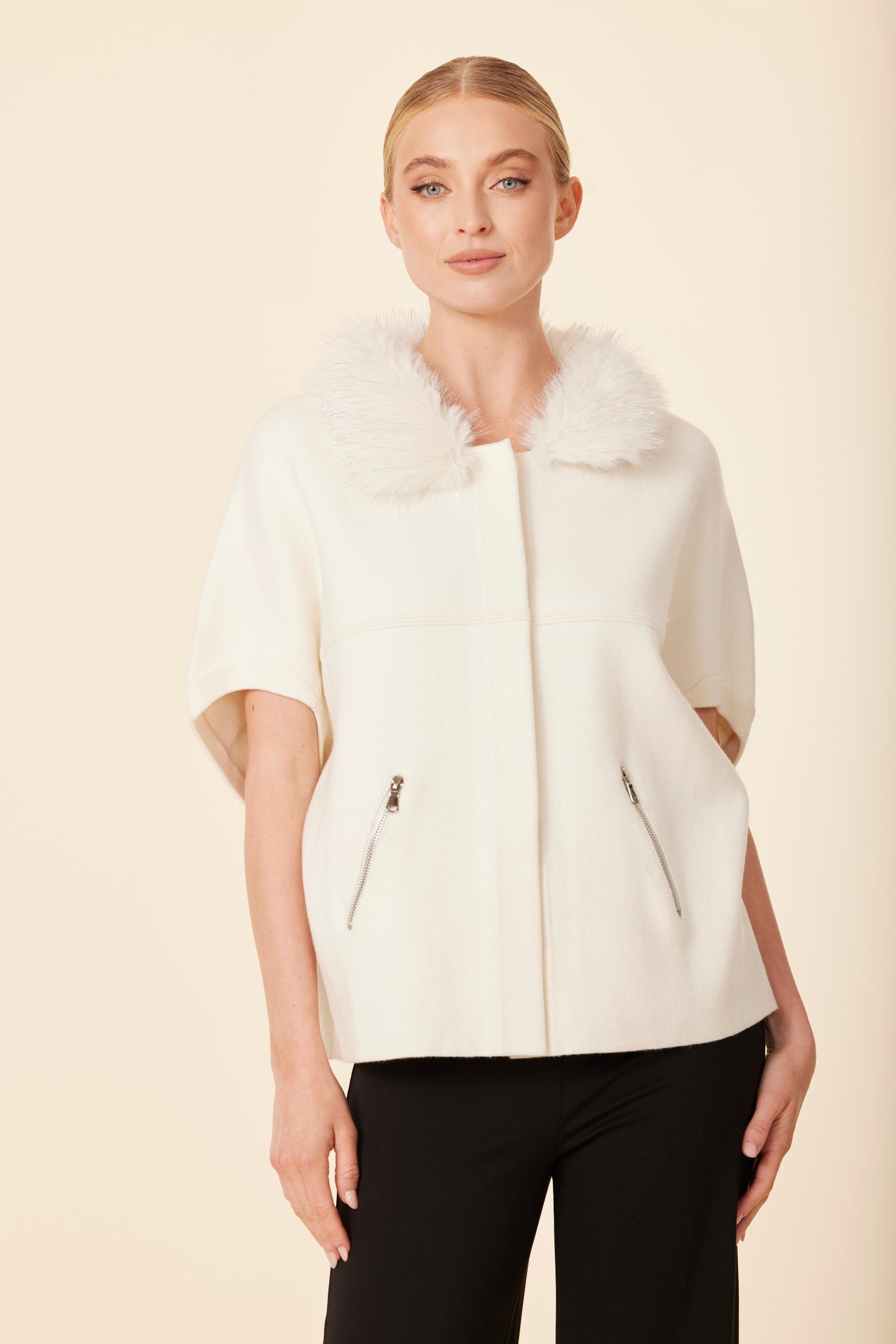 Metallic Faux Fur Trimmed Cocoon Cardigan