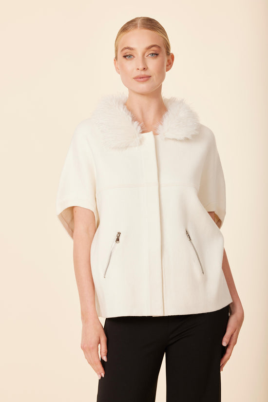 Metallic Faux Fur Trimmed Cocoon Cardigan