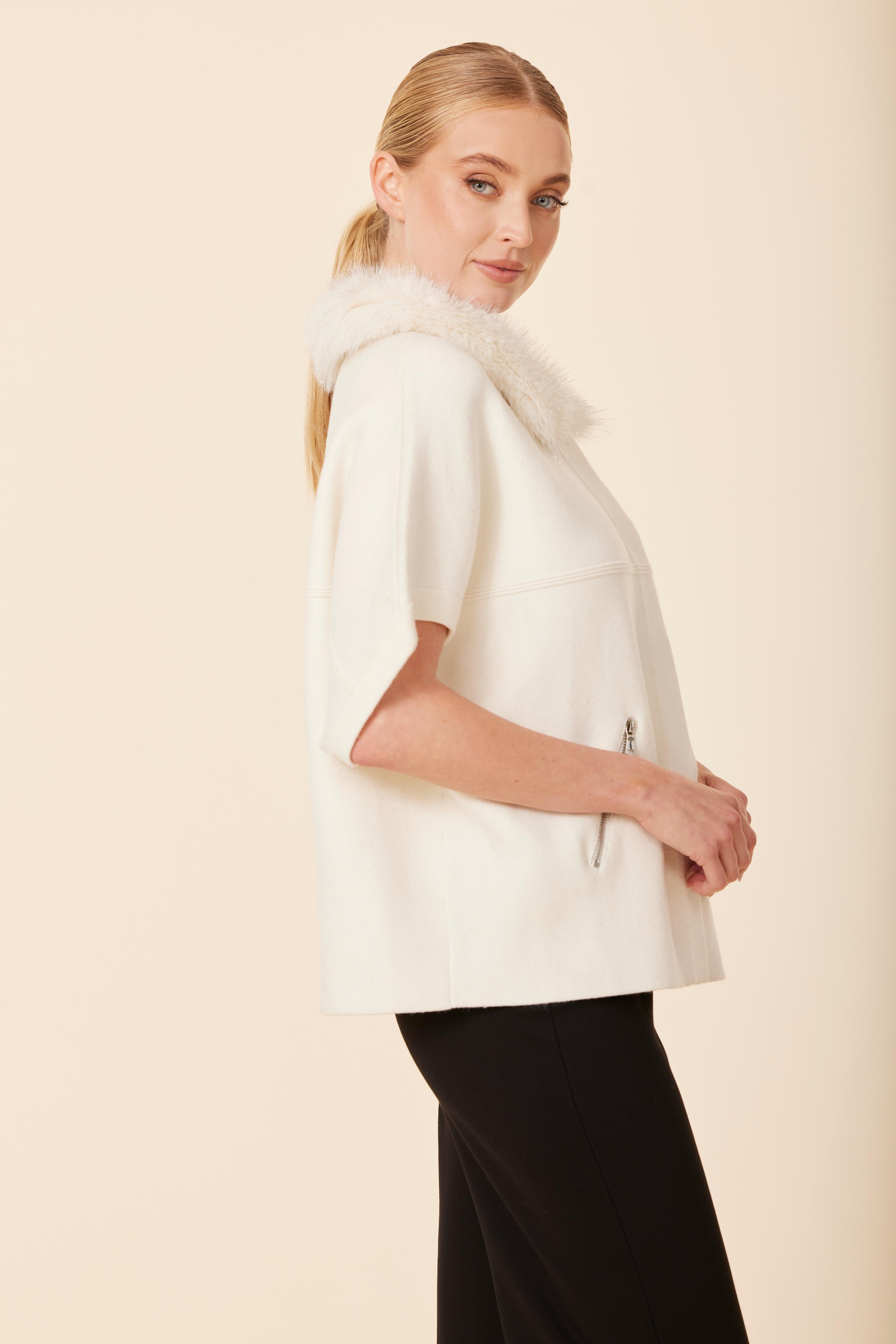 Metallic Faux Fur Trimmed Cocoon Cardigan