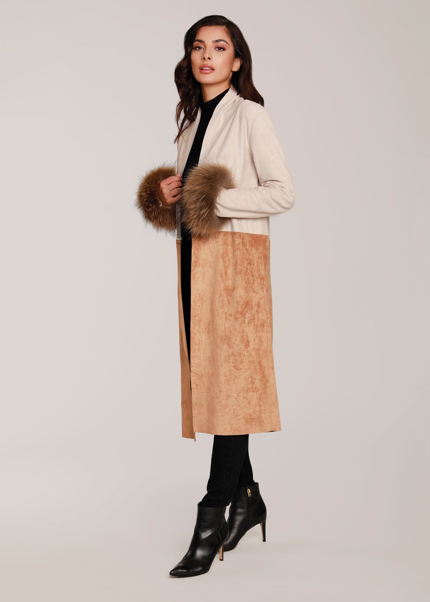 Suede Cardigan with Fur Cuffs – Dolce Cabo