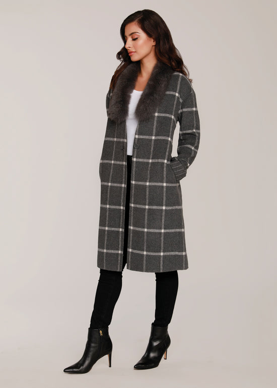 Plaid Lounge Coat with Fur Collar