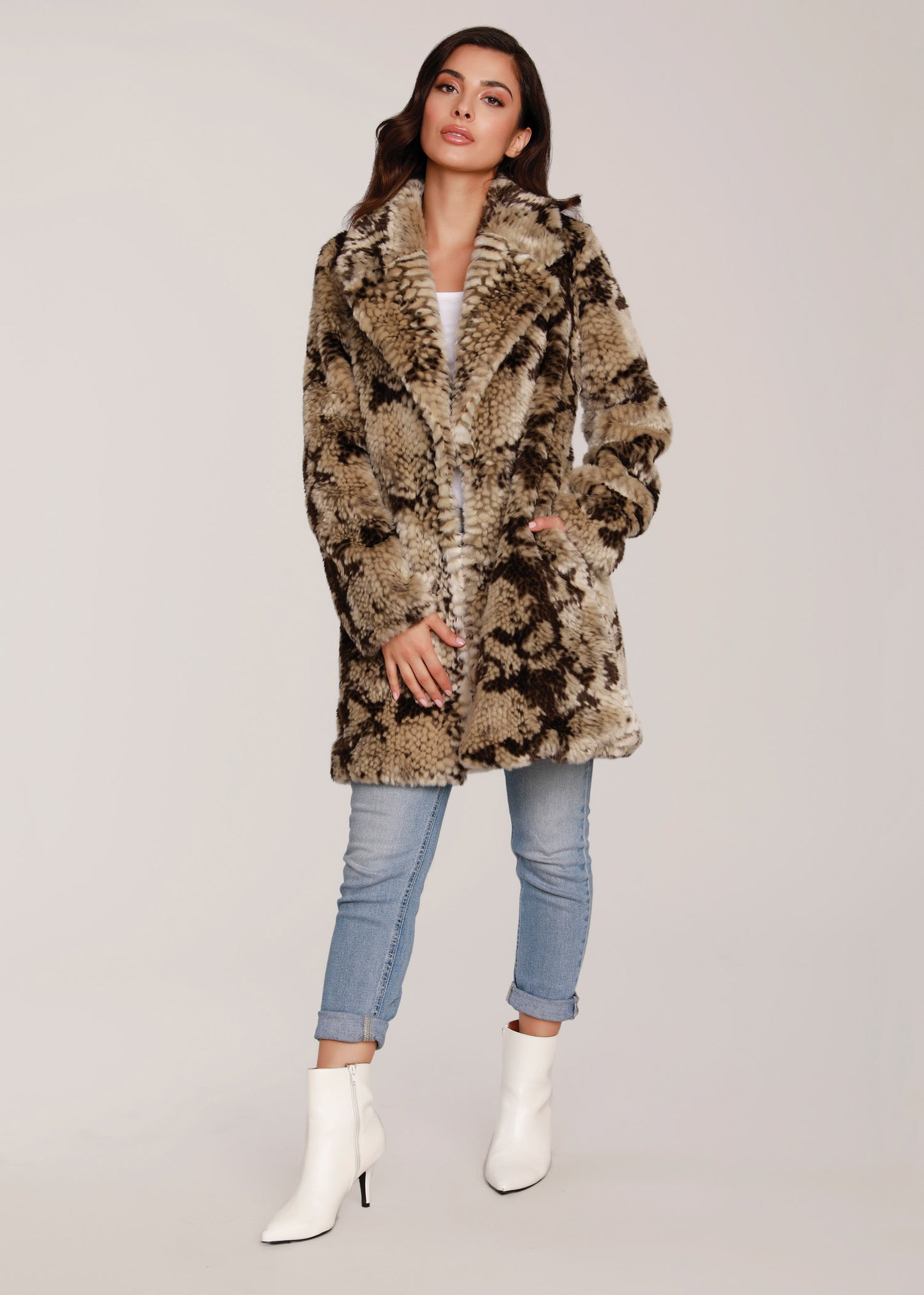 Dolce Cabo Mid Length Faux Fur Coat Champagne / M