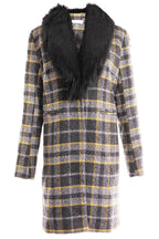 Long Plaid Coat with Detachable Fur Collar