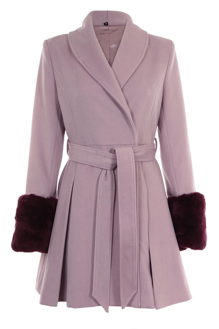 Tailored A-Line Coat with Natural Fur Cuffs
