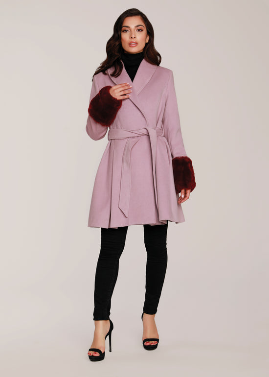 Tailored A-Line Coat with Natural Fur Cuffs
