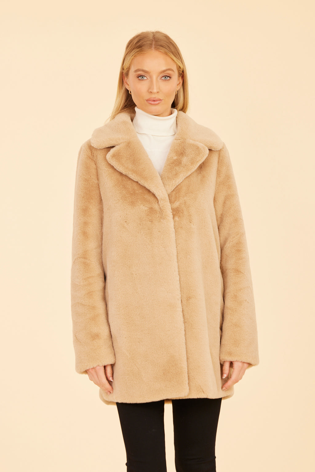 Mid Length Plush Faux Fur Coat