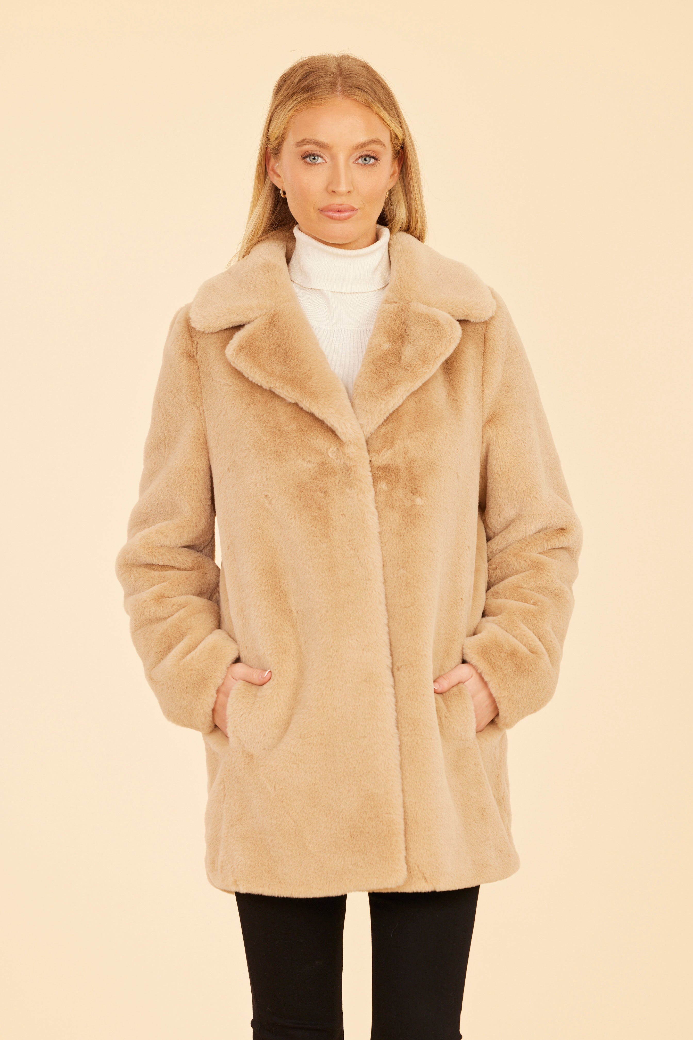 Mid Length Plush Faux Fur Coat