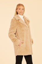 Mid Length Plush Faux Fur Coat