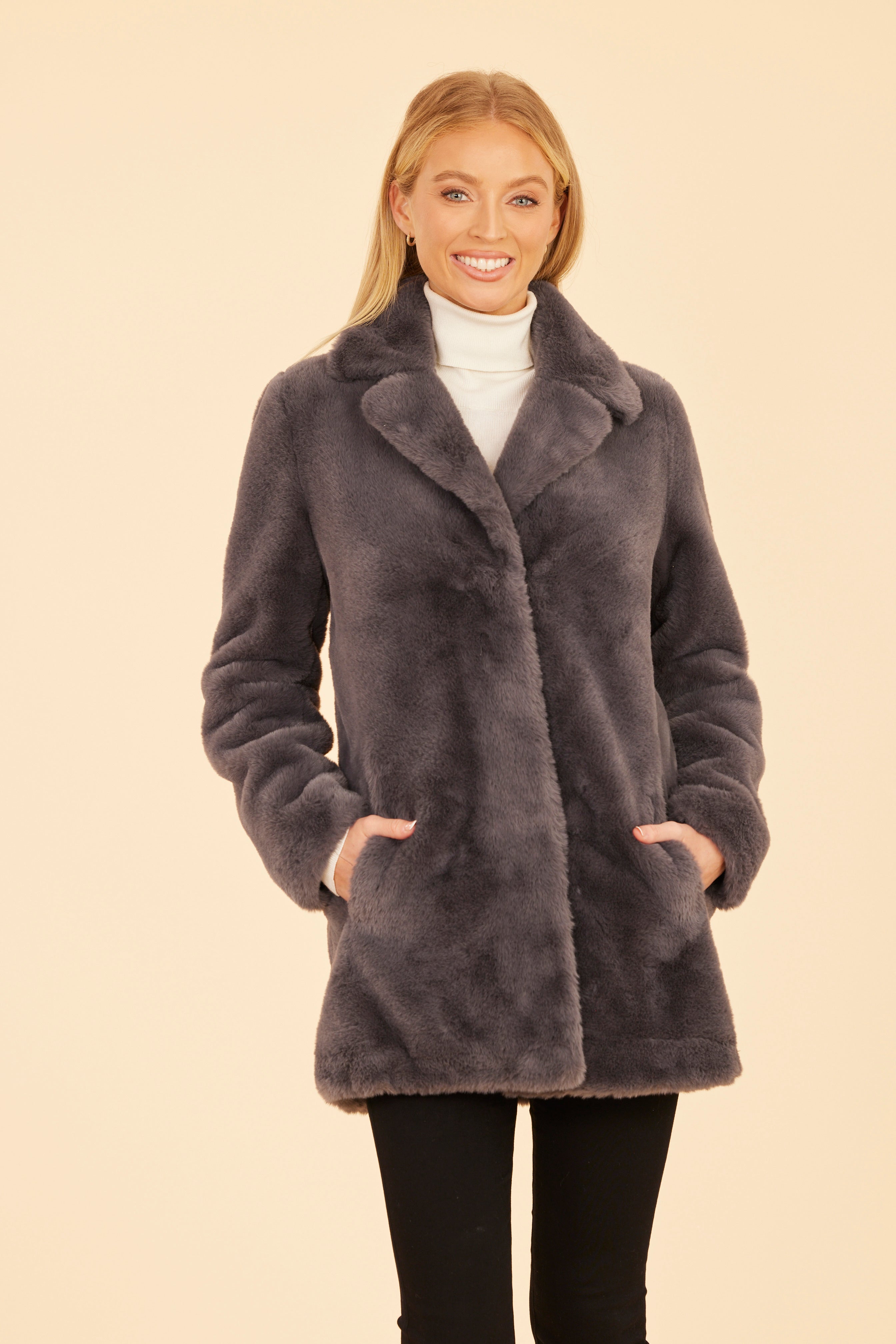 Mid Length Plush Faux Fur Coat