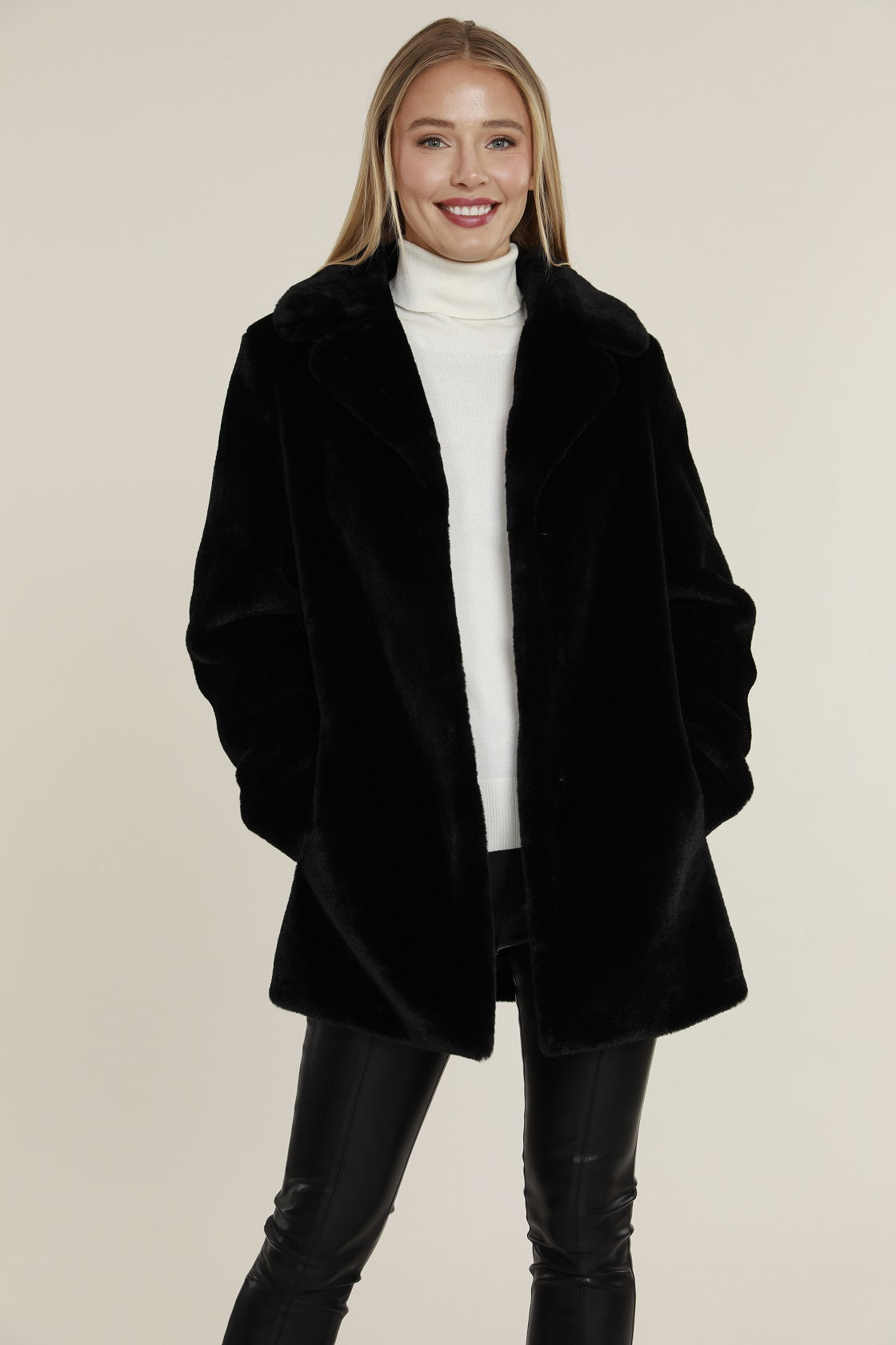 Mid Length Plush Faux Fur Coat