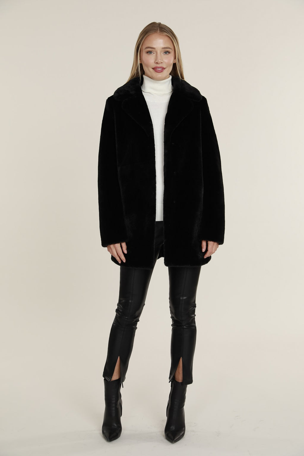 Mid Length Plush Faux Fur Coat