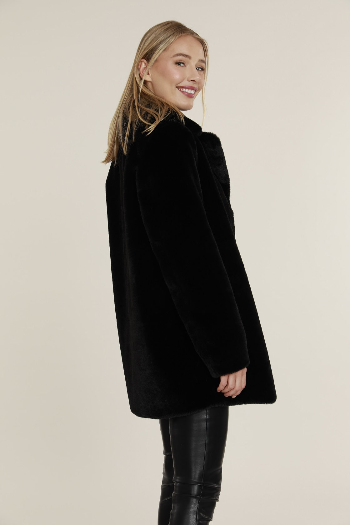 Mid Length Plush Faux Fur Coat
