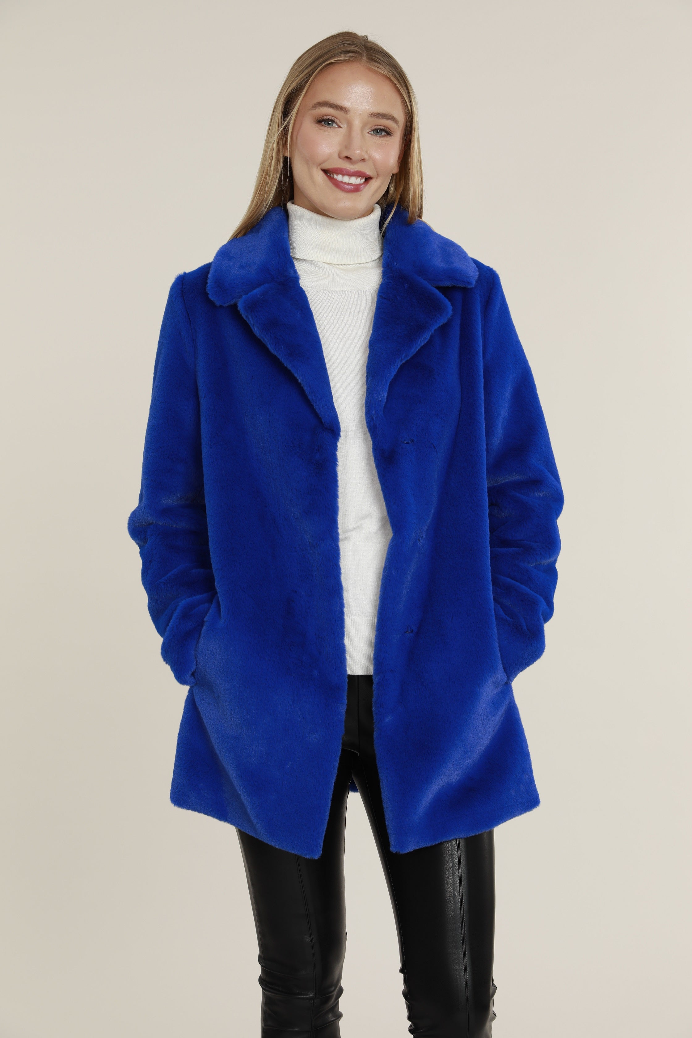 Mid Length Plush Faux Fur Coat