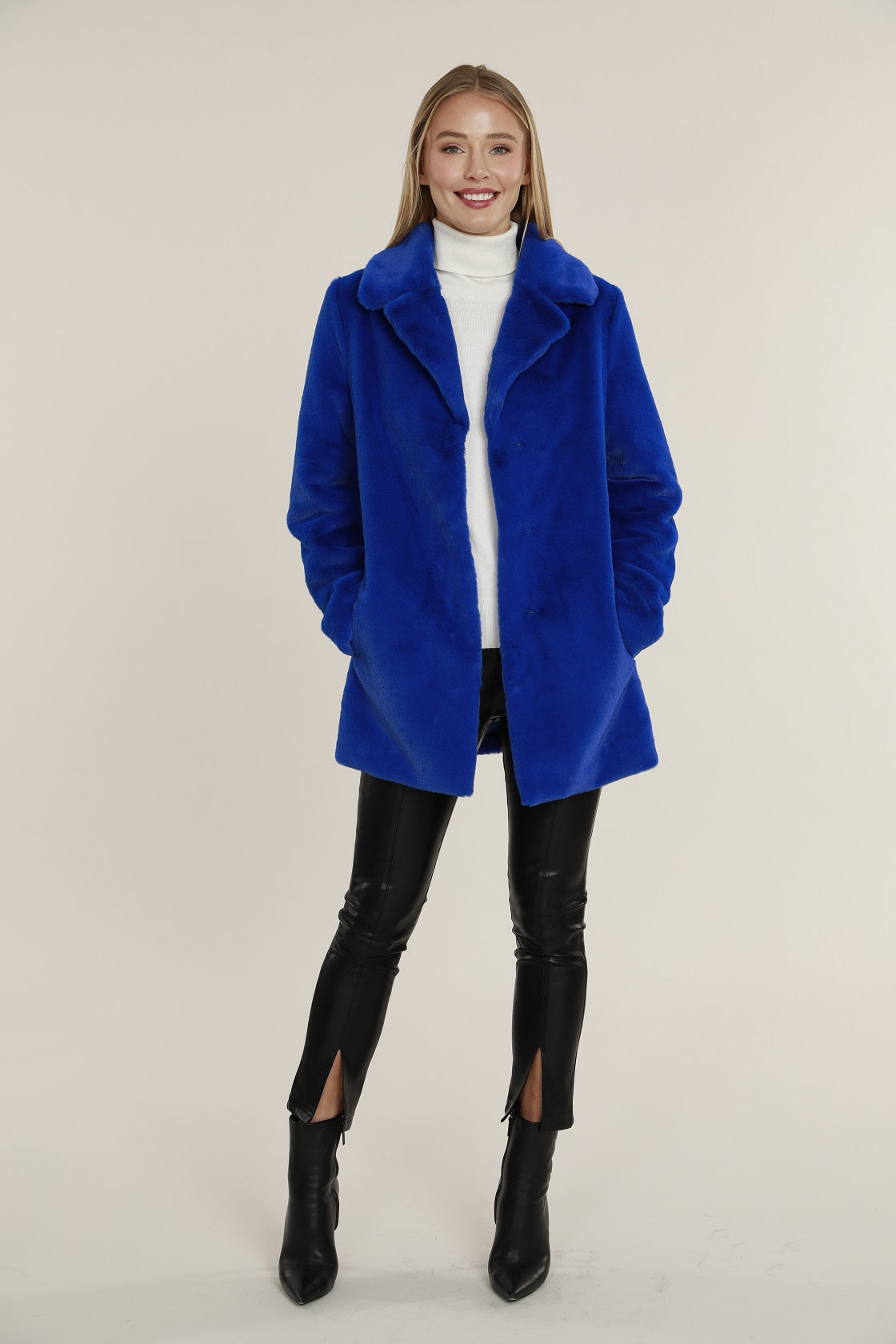 Mid Length Plush Faux Fur Coat