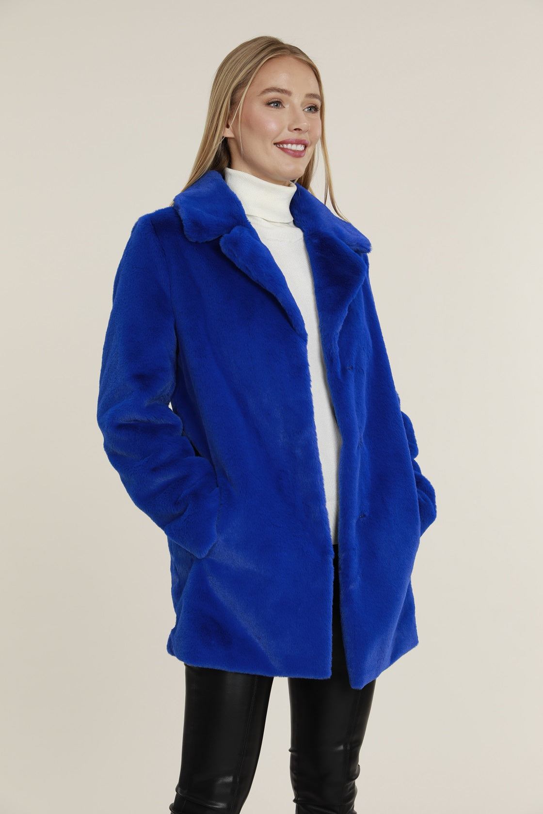 Mid Length Plush Faux Fur Coat