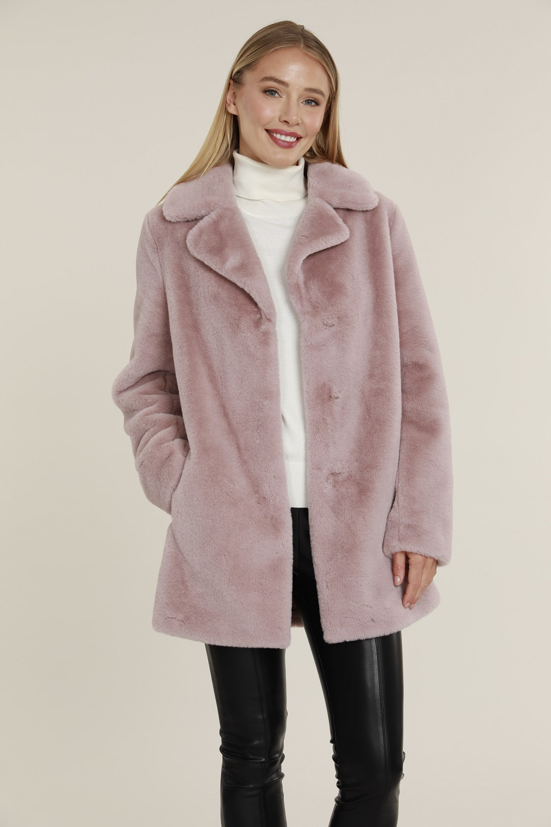 Mid Length Plush Faux Fur Coat