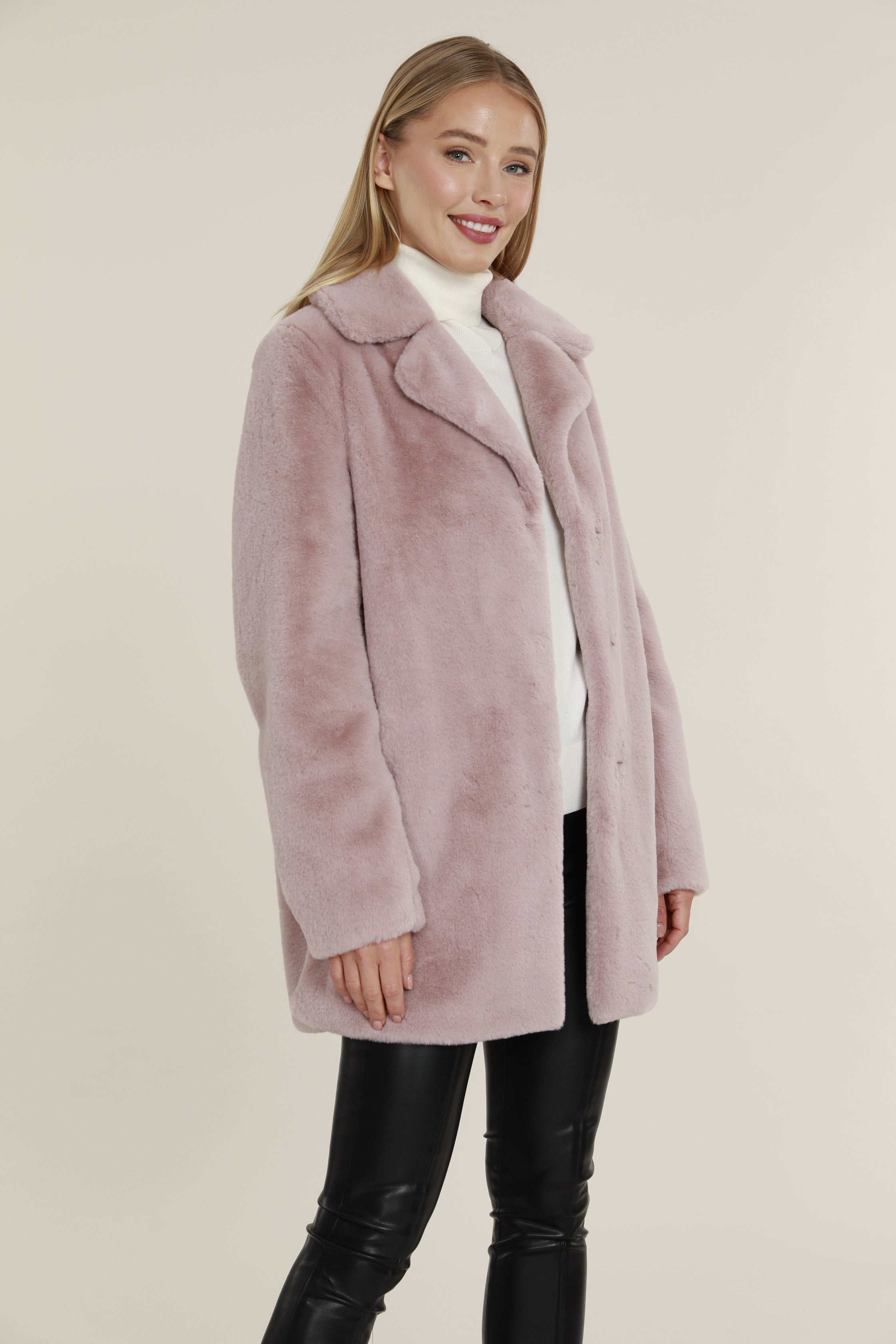 Mid Length Plush Faux Fur Coat