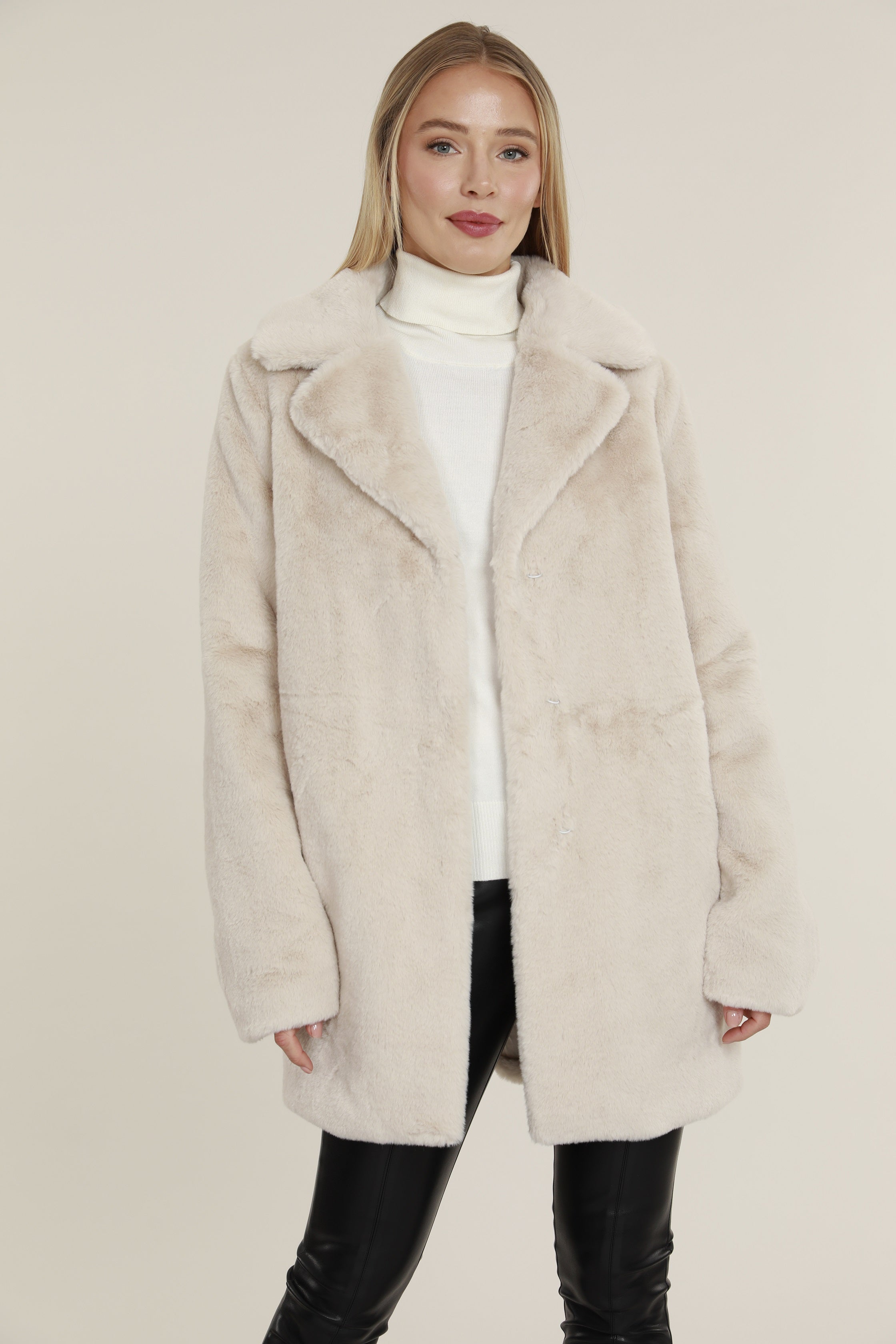 Mid Length Plush Faux Fur Coat