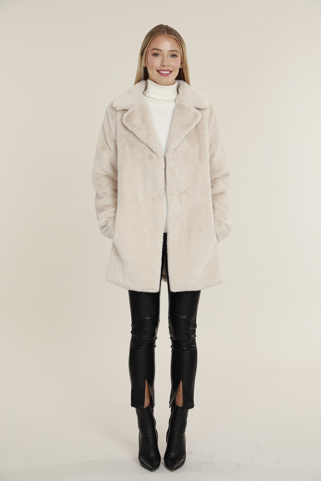 Mid Length Plush Faux Fur Coat