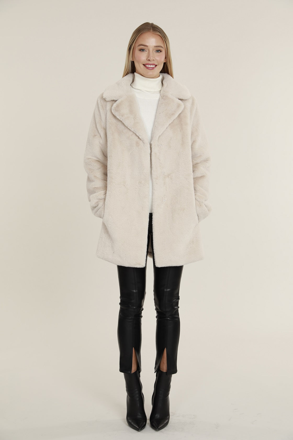 Mid Length Plush Faux Fur Coat