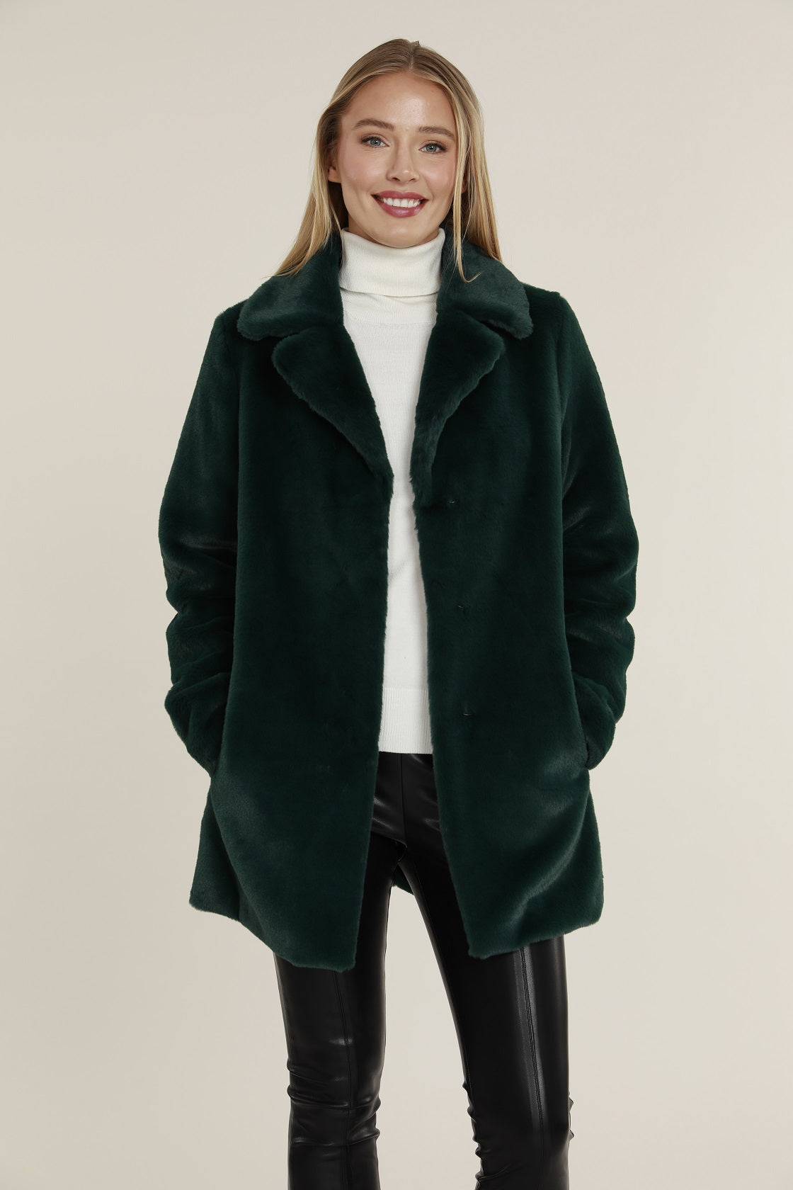 Mid Length Plush Faux Fur Coat