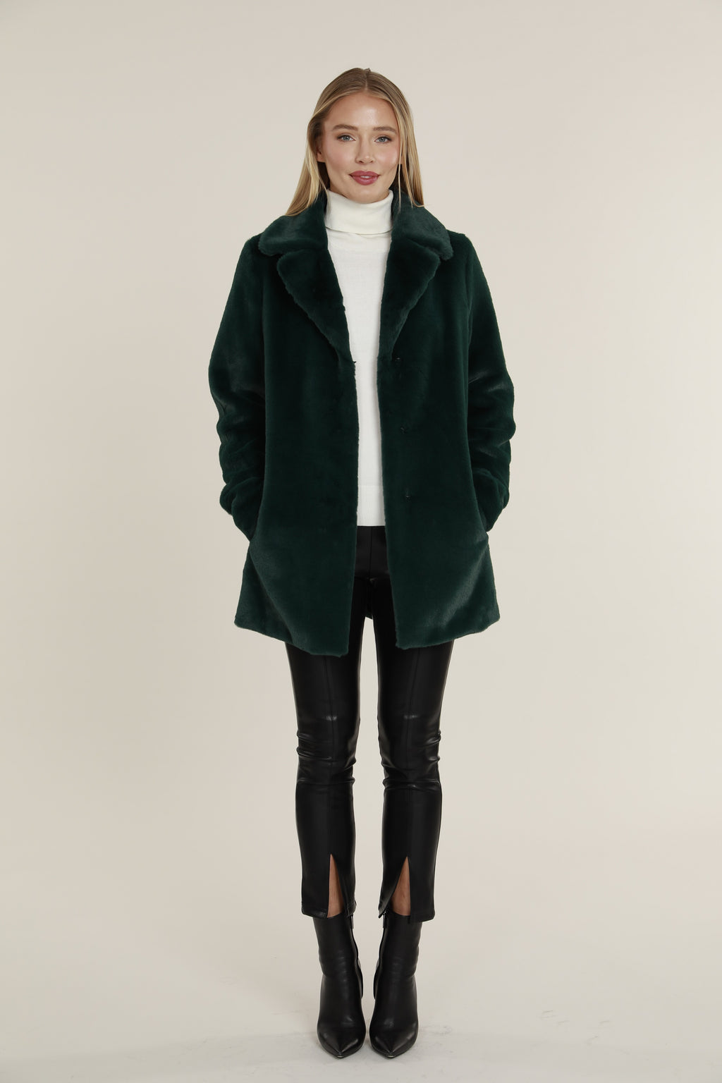 Mid Length Plush Faux Fur Coat