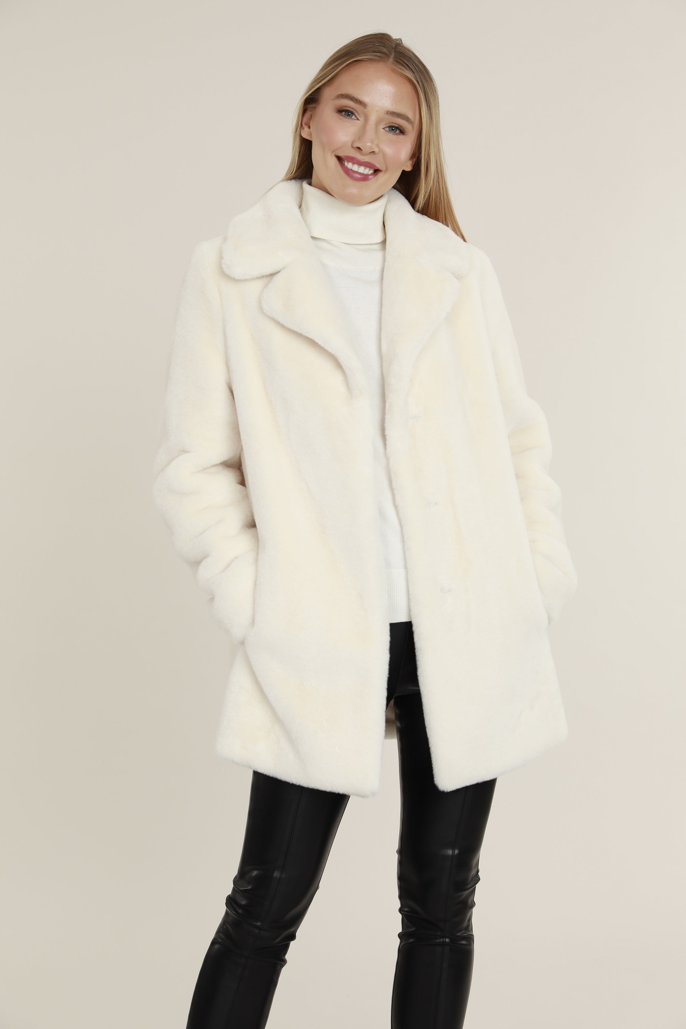 Mid Length Plush Faux Fur Coat