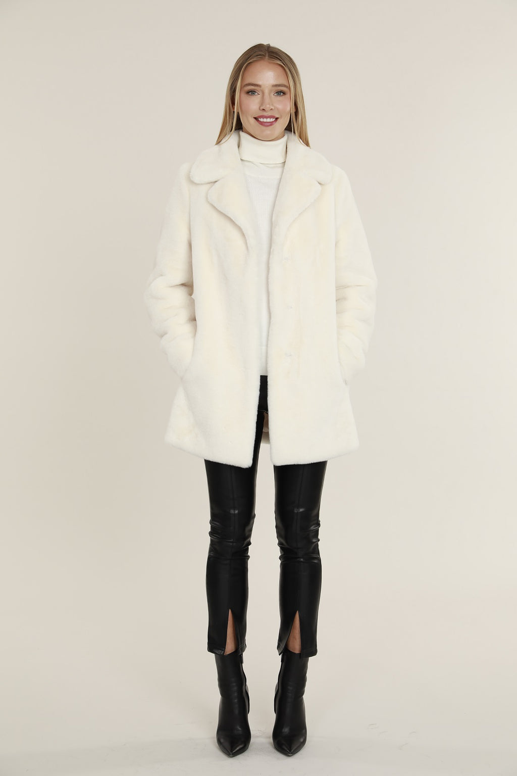 Mid Length Plush Faux Fur Coat
