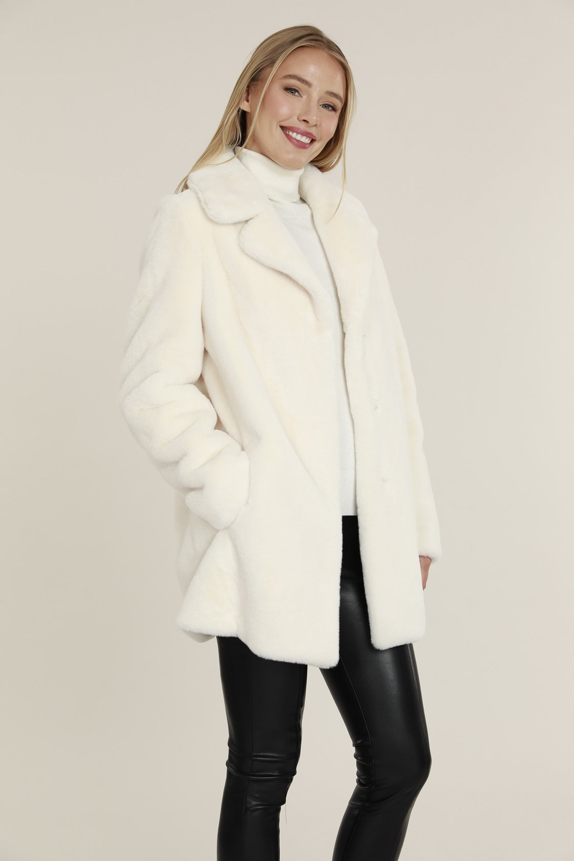 Mid Length Plush Faux Fur Coat