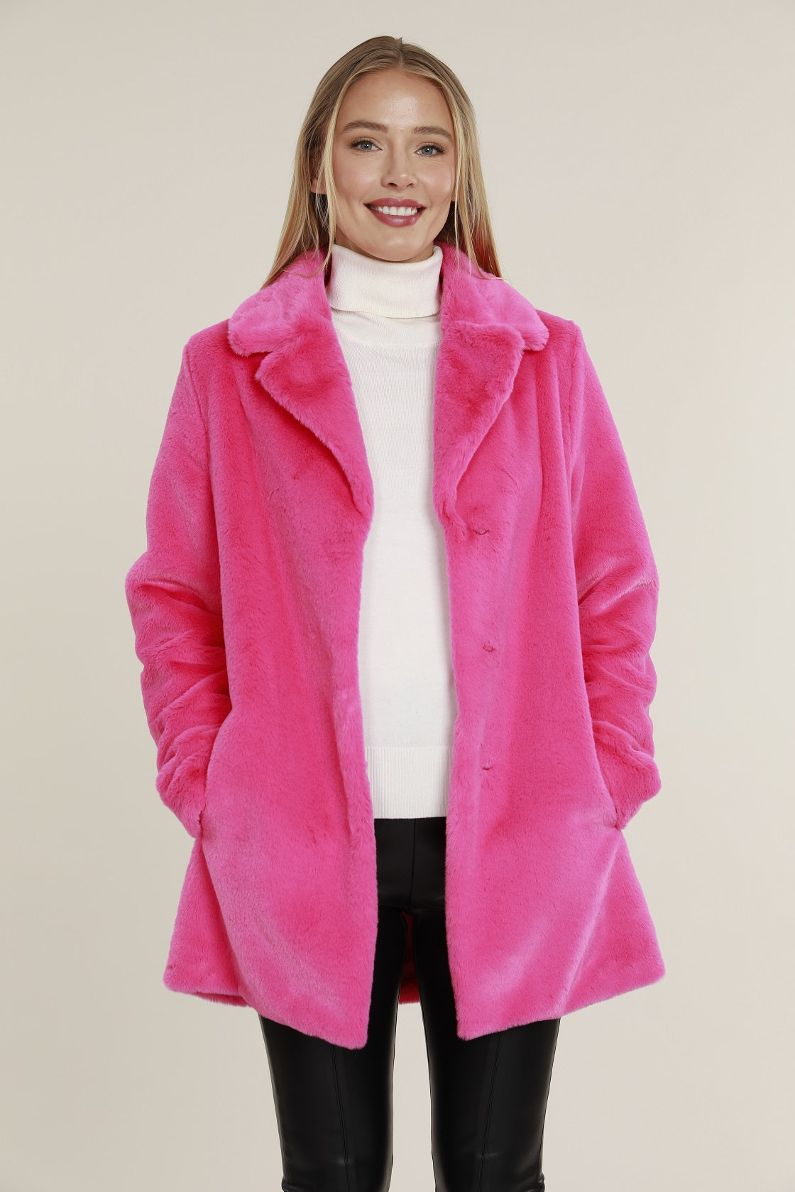 Mid Length Plush Faux Fur Coat