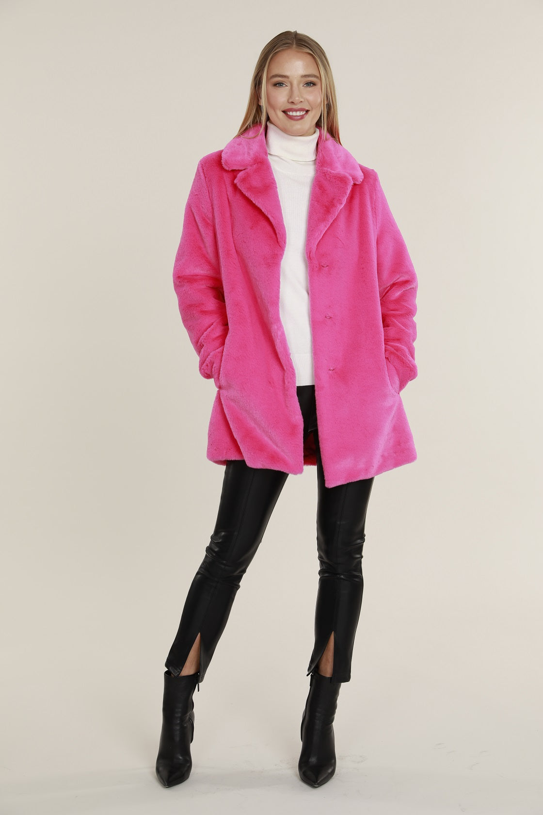 Mid Length Plush Faux Fur Coat