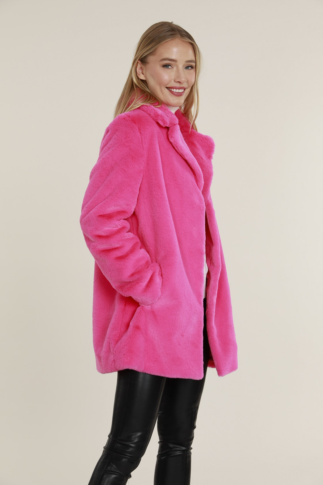 Mid Length Plush Faux Fur Coat