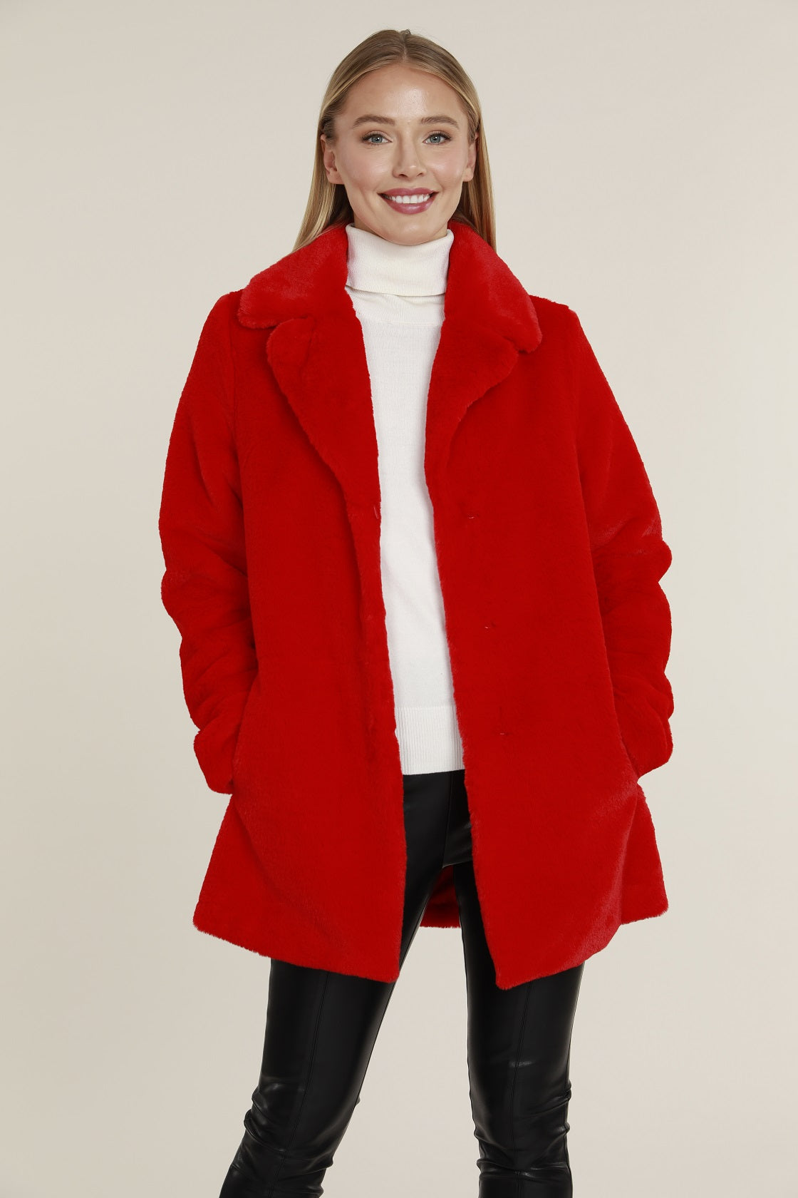 Mid Length Plush Faux Fur Coat
