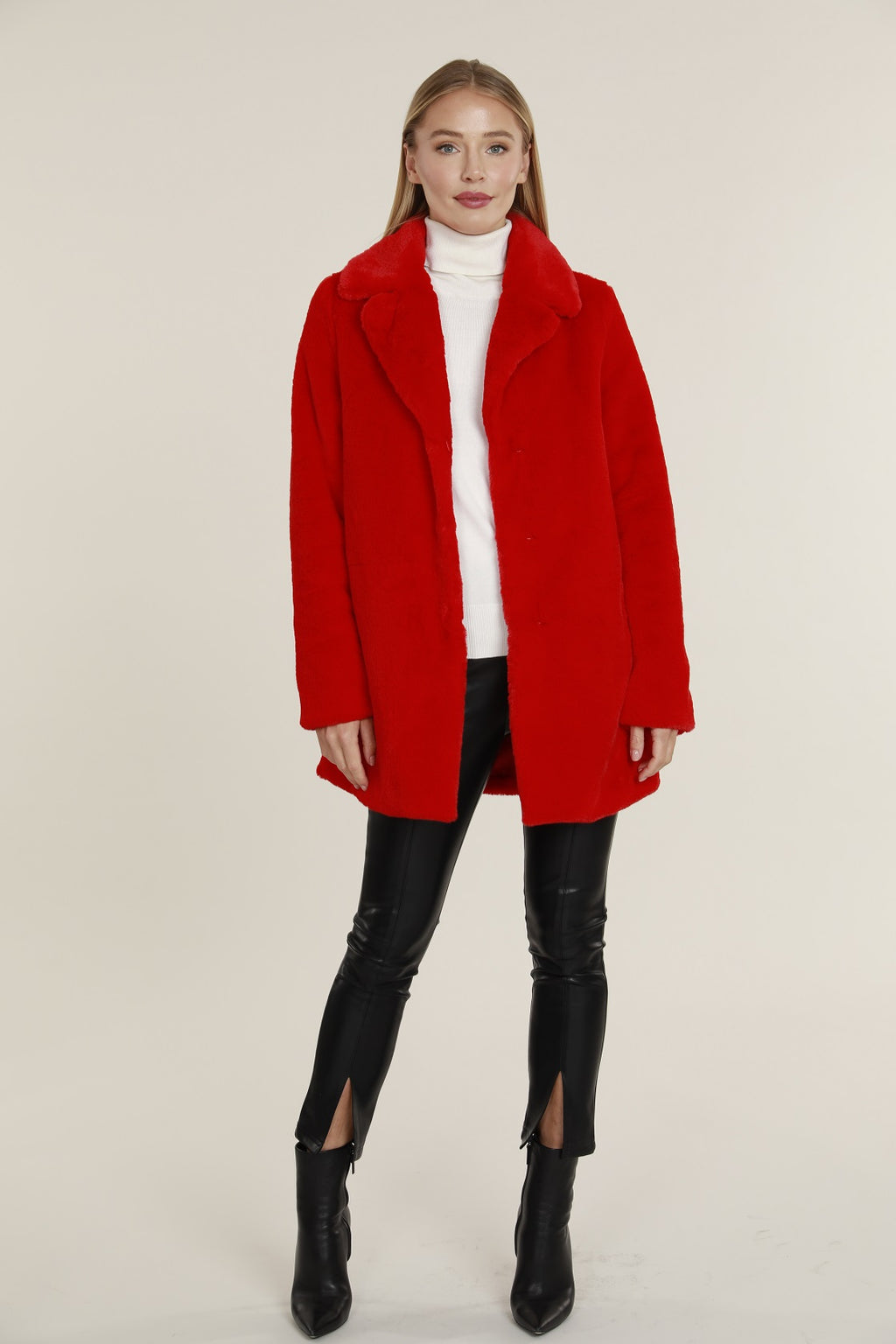 Mid Length Plush Faux Fur Coat