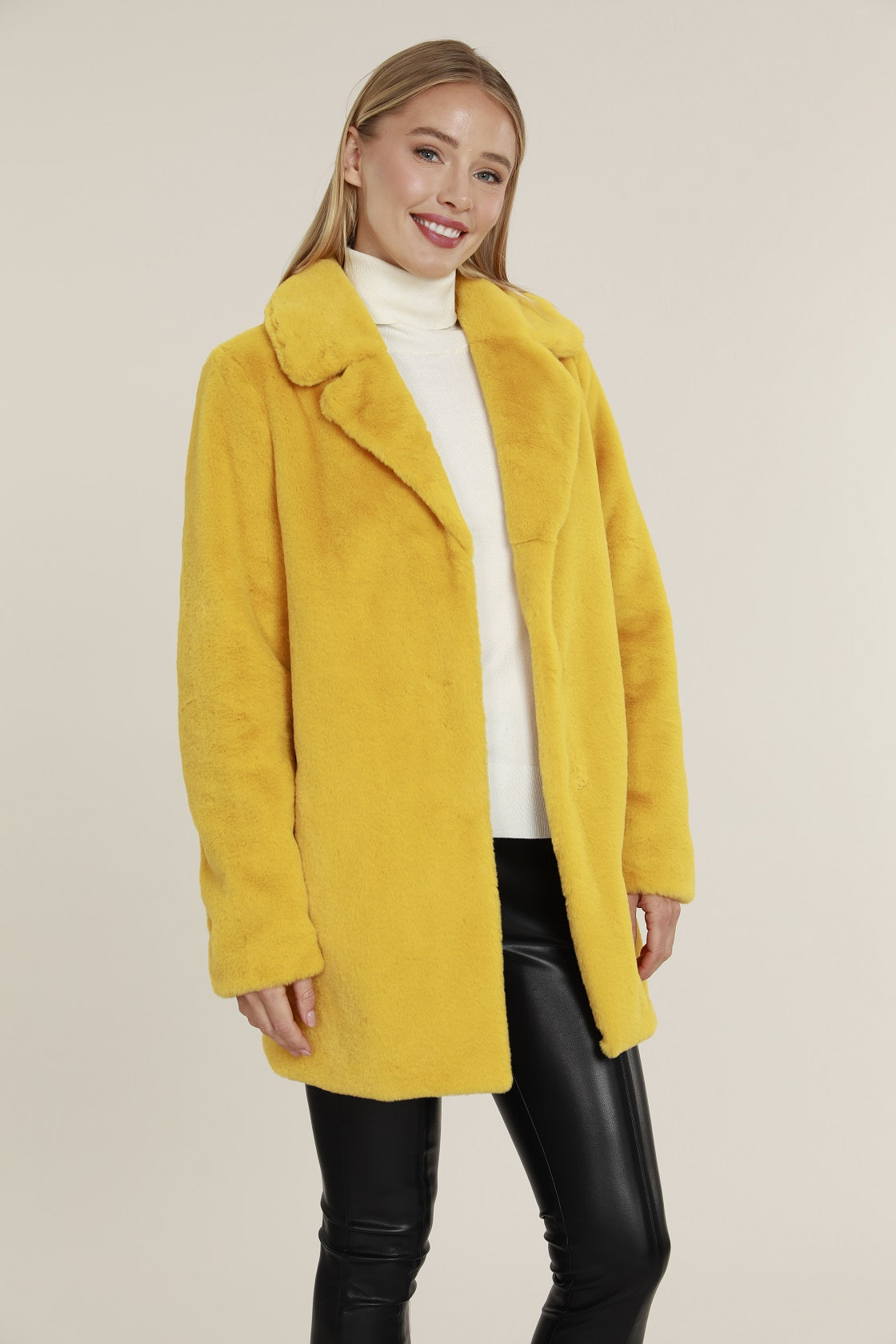 Mid Length Plush Faux Fur Coat