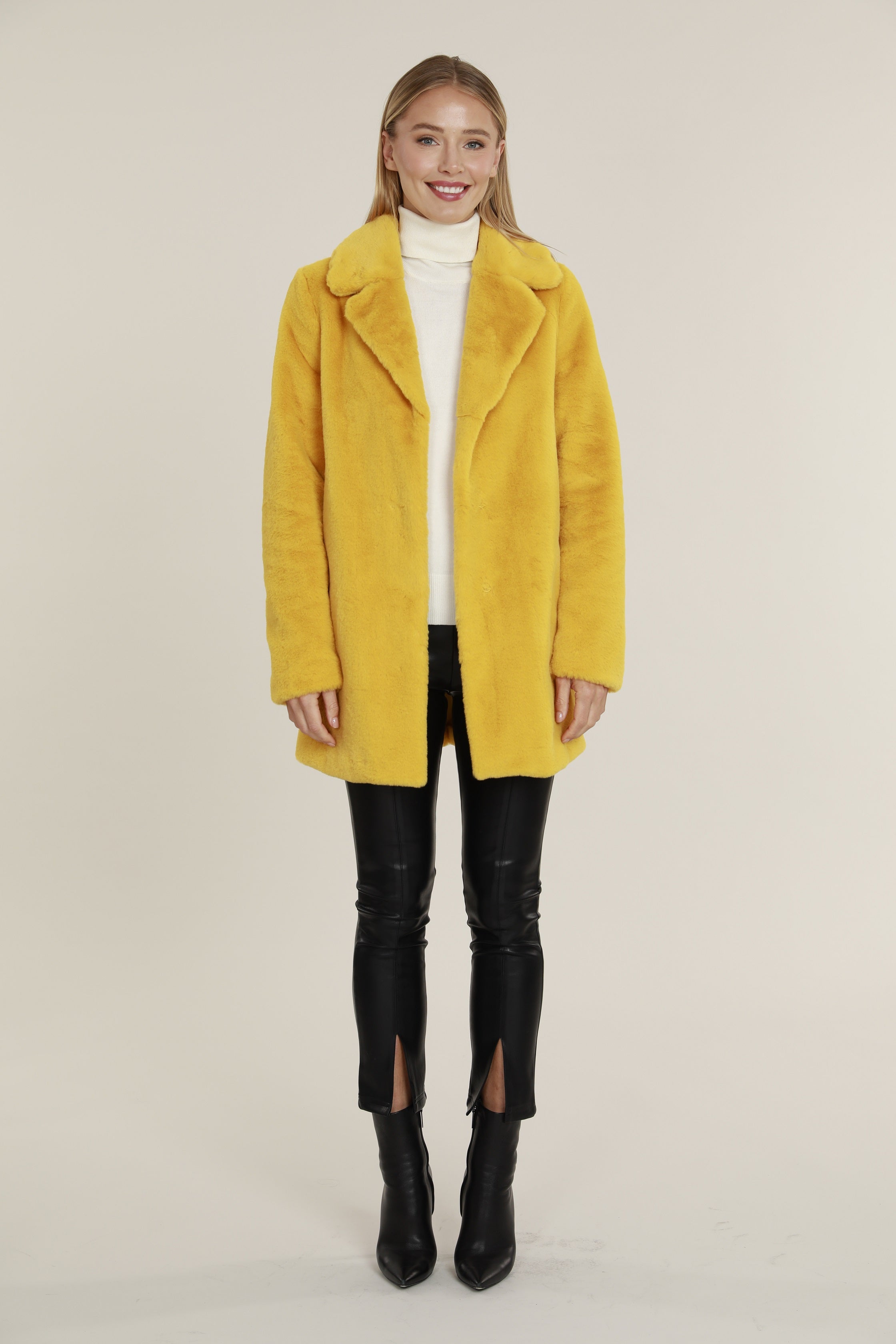 Mid Length Plush Faux Fur Coat