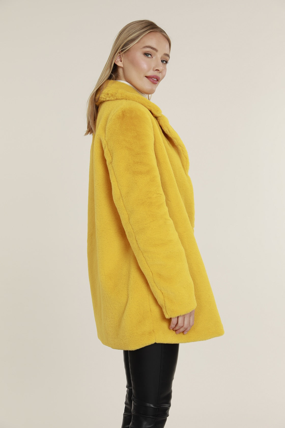 Mid Length Plush Faux Fur Coat