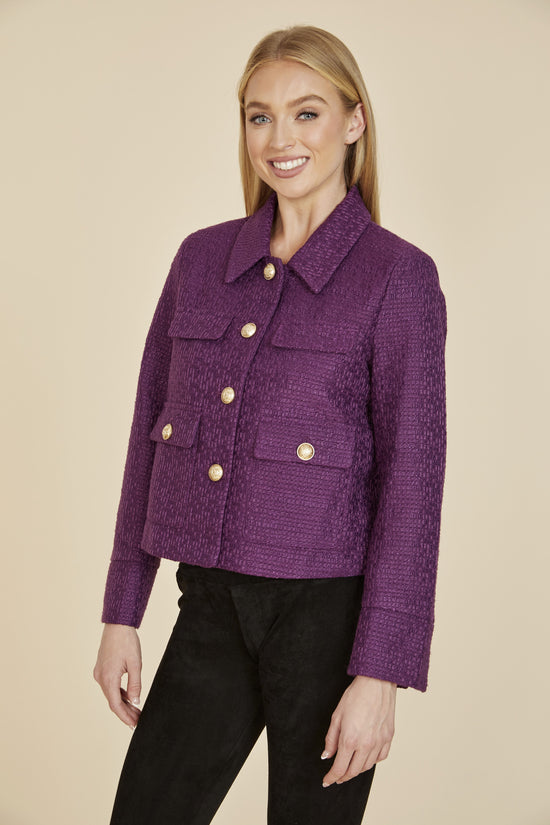 Load image into Gallery viewer, Tweed Gold Button Blazer
