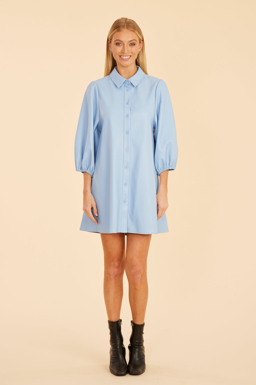 Faux Leather Puff Sleeve Dress